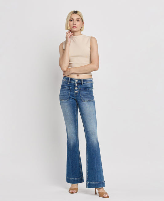 Front product images of Gleefully - Mid Rise Trouser Hem Flare Jeans