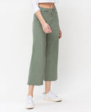 Right 45 degrees product image of Army Green - High Rise Crop Wide Leg Jeans