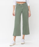 Front product images of Army Green - High Rise Crop Wide Leg Jeans