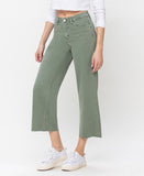 Left 45 degrees product image of Army Green - High Rise Crop Wide Leg Jeans