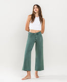 Front product images of Mallard Green - High Rise Crop Wide Leg Jeans
