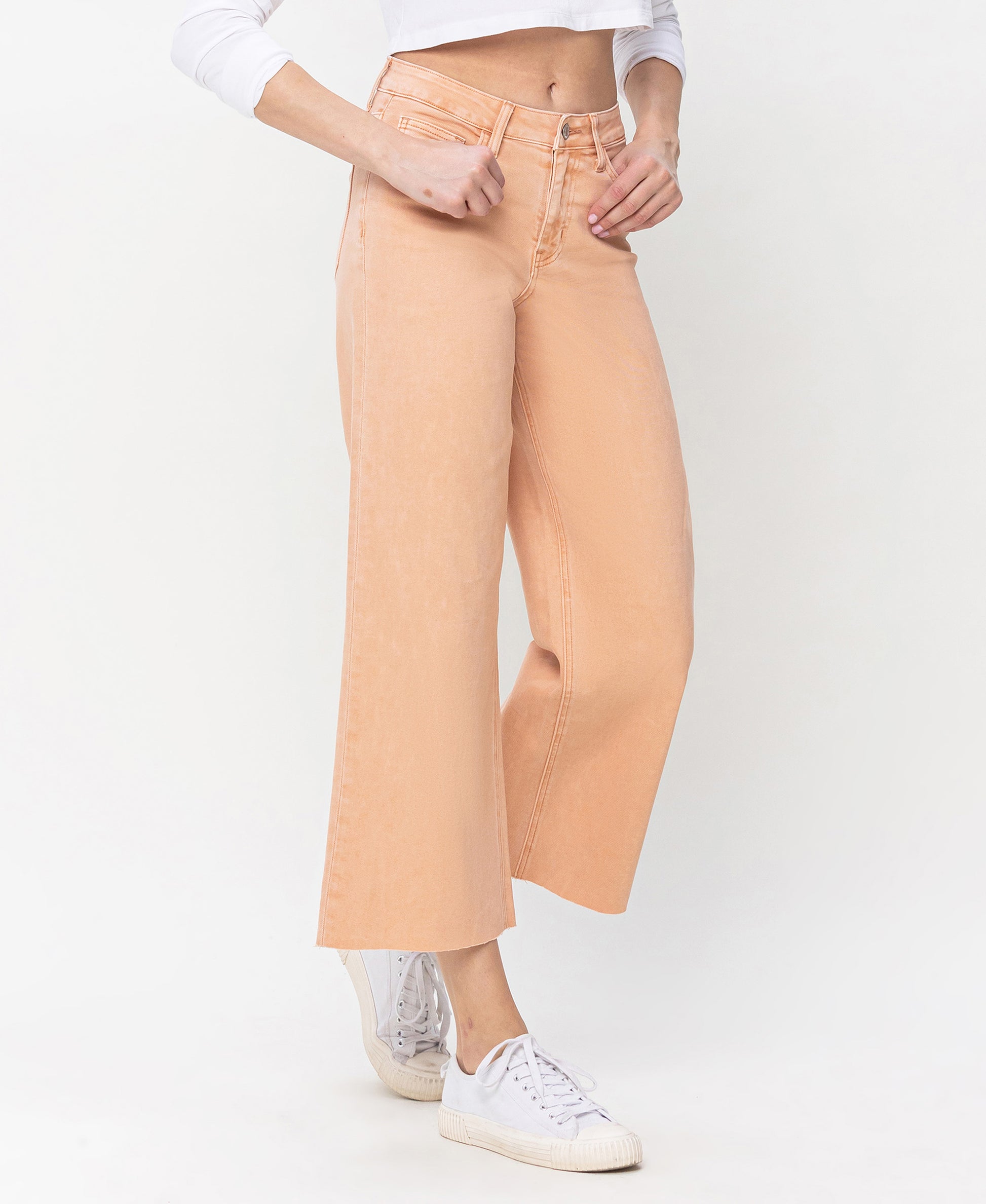 Right 45 degrees product image of Soft Sand - High Rise Wide Leg Jeans 