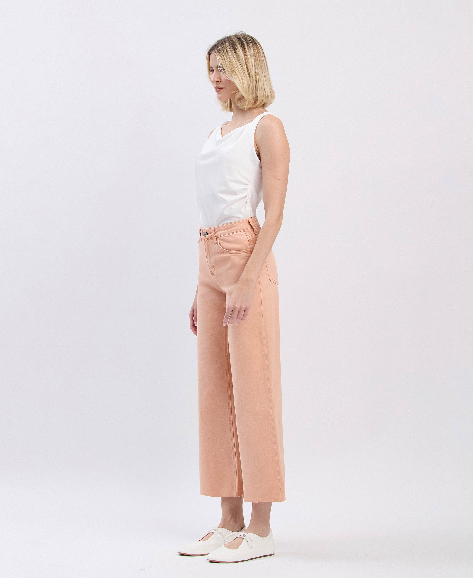 Left 45 degrees product image of Soft Sand - High Rise Wide Leg Jeans