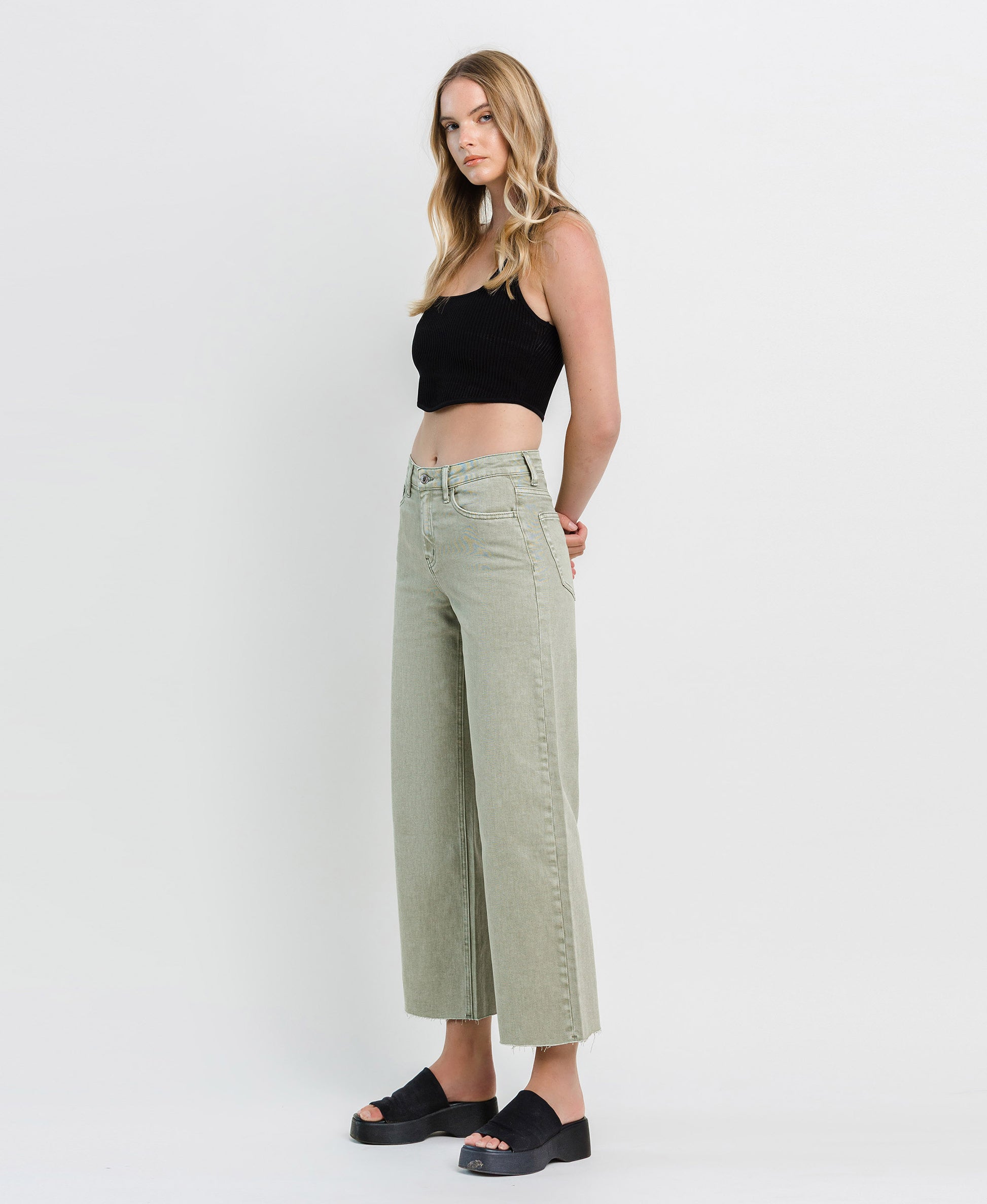 Left 45 degrees product image of Swamp - High Rise Ankle Wide Leg Jeans