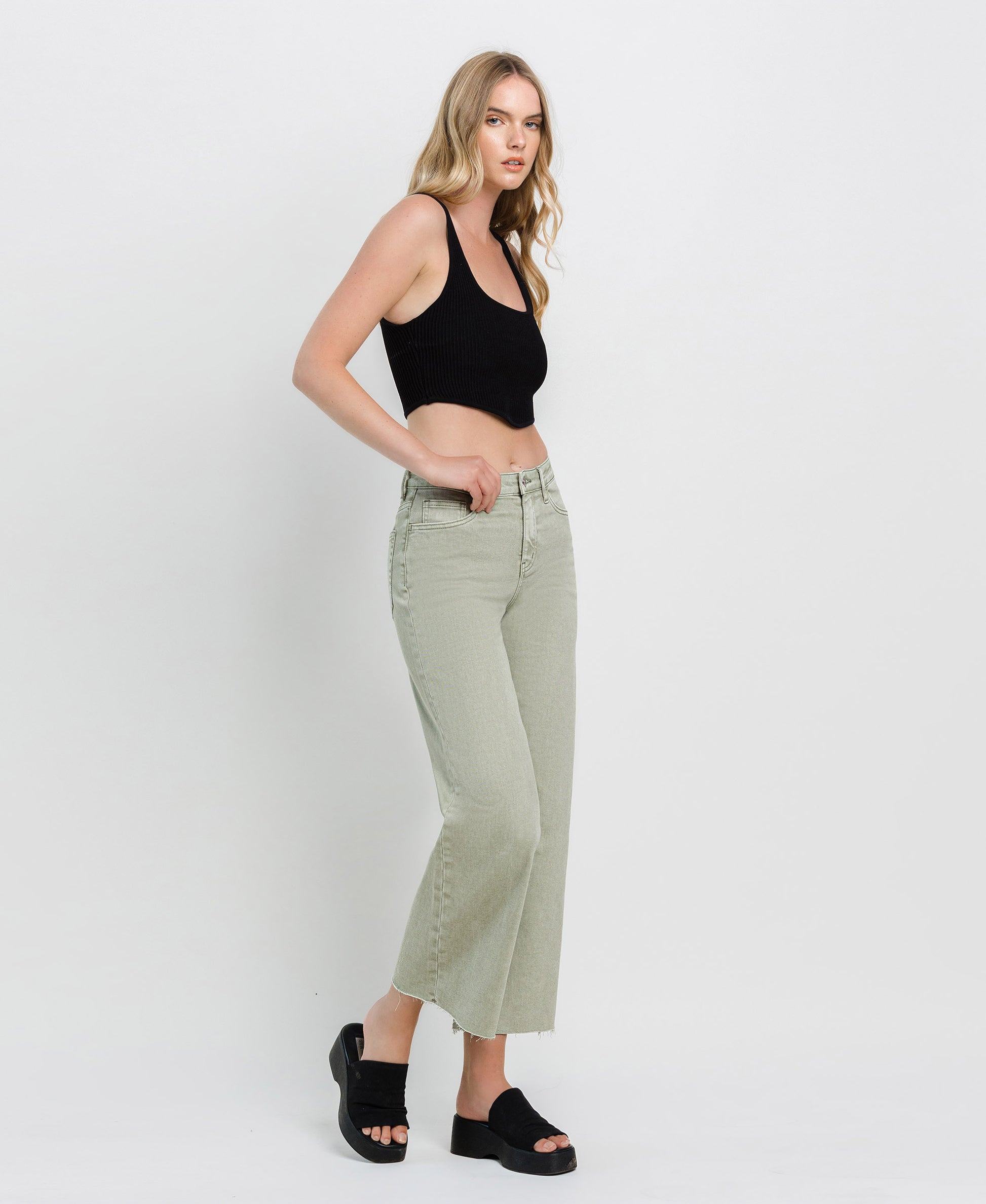 Right 45 degrees product image of Swamp - High Rise Ankle Wide Leg Jeans