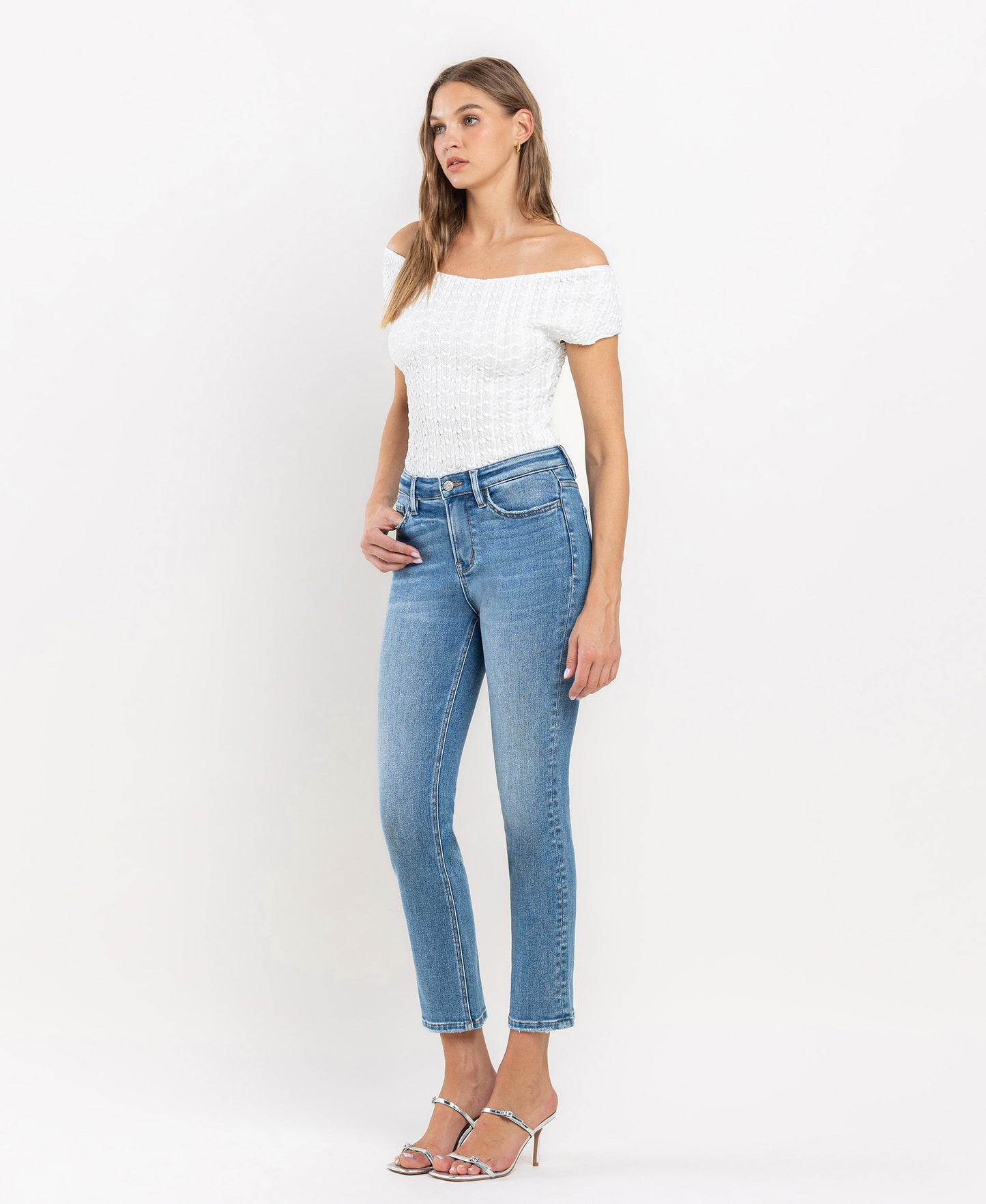 Left 45 degrees product image of Defeat - High Rise Slim Straight Jeans