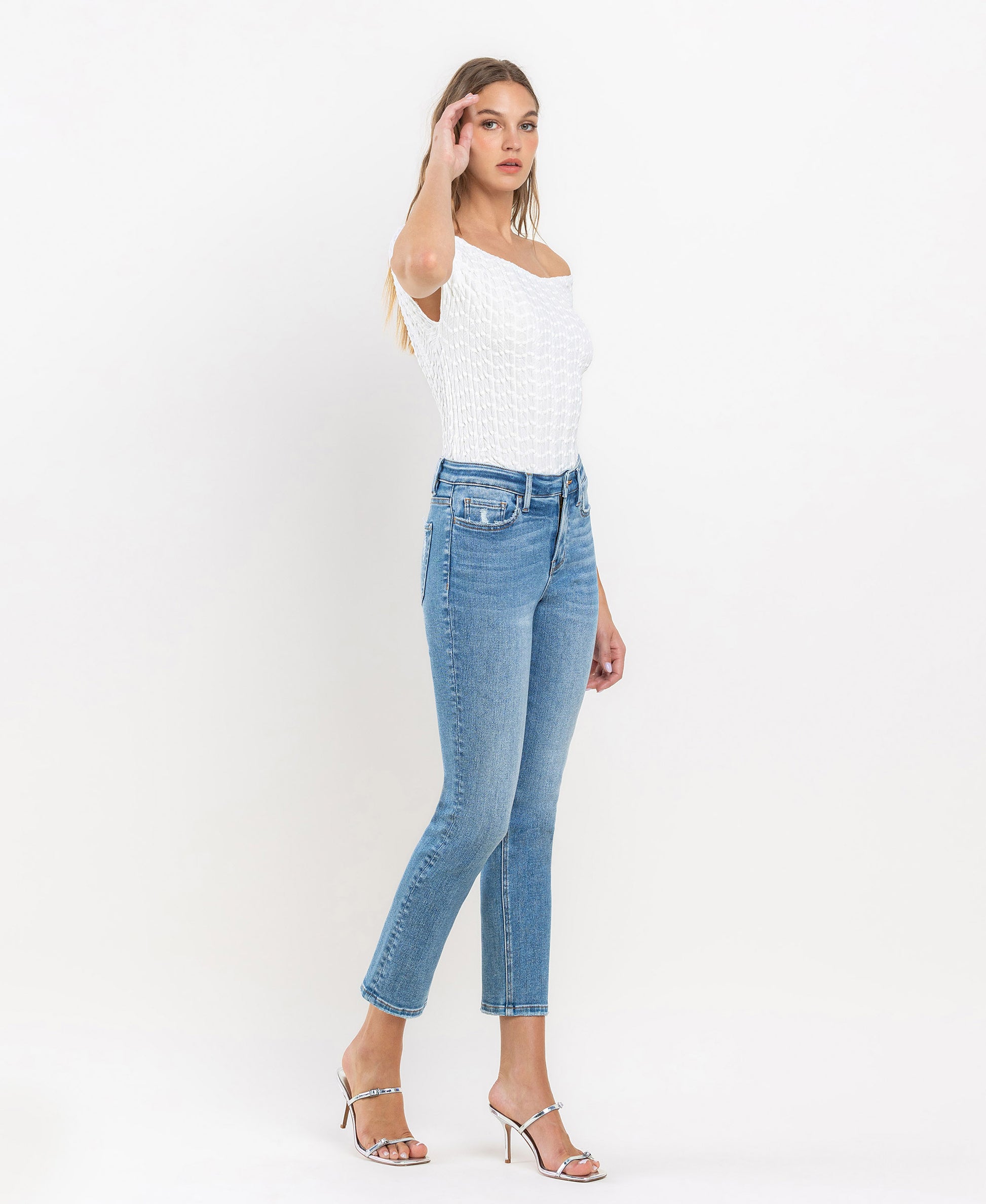 Right 45 degrees product image of Defeat - High Rise Slim Straight Jeans