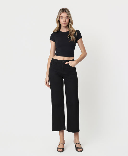 Front product images of Black - High Rise Crop Wide Leg Jeans