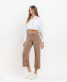 Left 45 degrees product image of Chocolate Malt - High Rise Crop Wide Leg Jeans