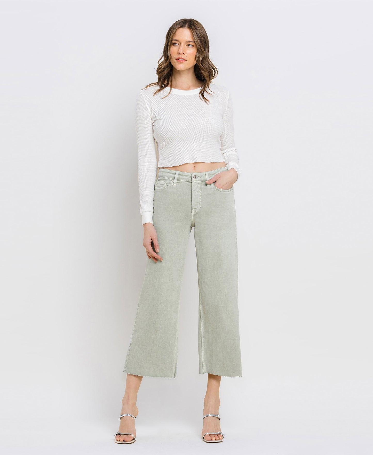 Front product images of Desert Sage - High Rise Crop Wide Leg Jeans