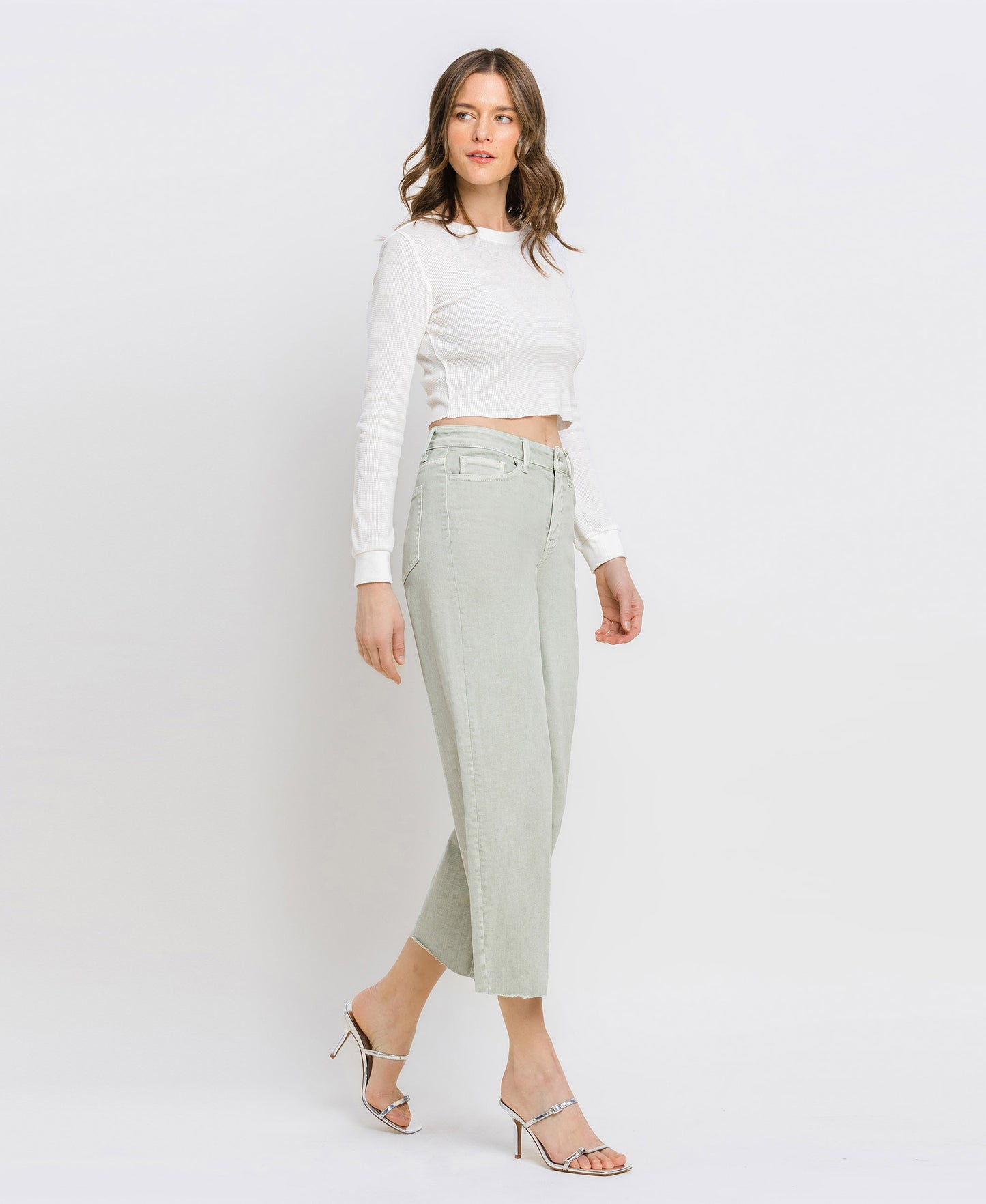 Right 45 degrees product image of Desert Sage - High Rise Crop Wide Leg Jeans