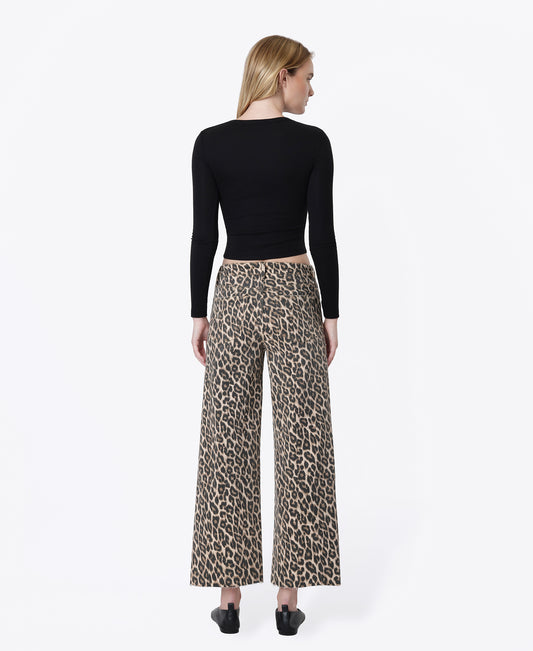 Back product images of Leopard - High Rise Animal Print Raw Hem Crop Wide Leg Jeans