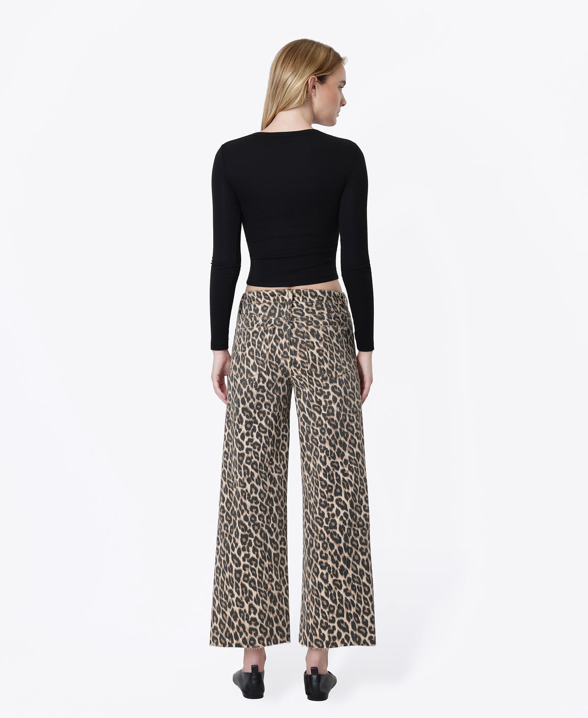 Back product images of Leopard - High Rise Animal Print Raw Hem Crop Wide Leg Jeans