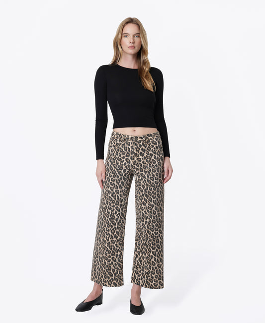 Front product images of Leopard - High Rise Animal Print Raw Hem Crop Wide Leg Jeans
