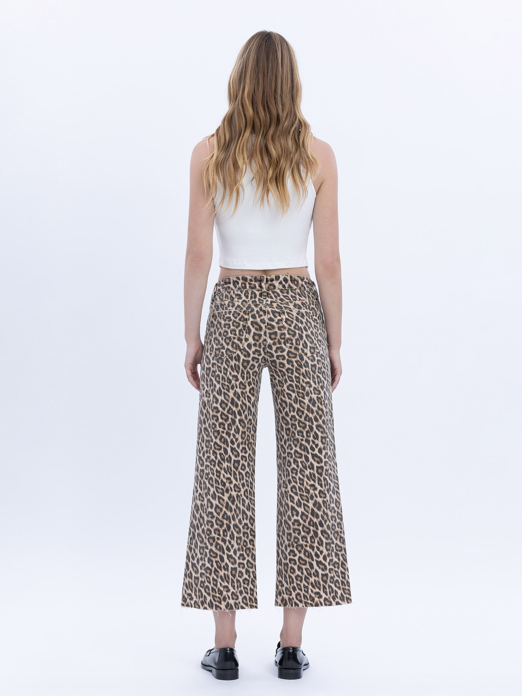 Back product images of Leopard - High Rise Animal Print Raw Hem Crop Wide Leg Jeans