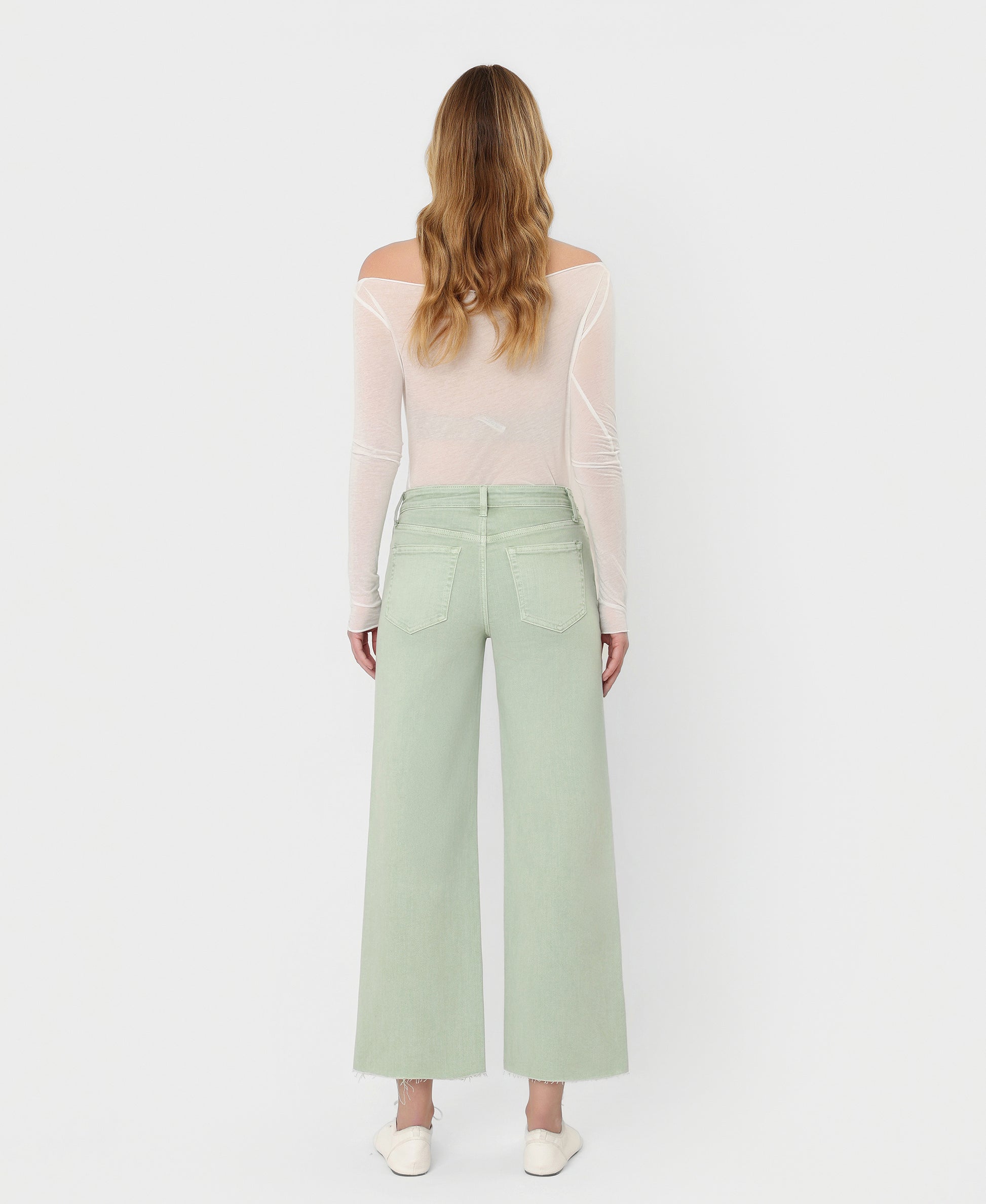 Back product images of Mint - High Rise Raw Hem Crop Wide Leg Jeans