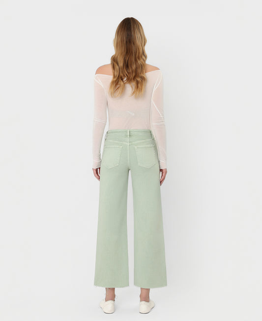 Back product images of Mint - High Rise Raw Hem Crop Wide Leg Jeans