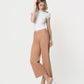 Left 45 degrees product image of Mocha - High Rise Raw Hem Crop Wide Leg Jeans