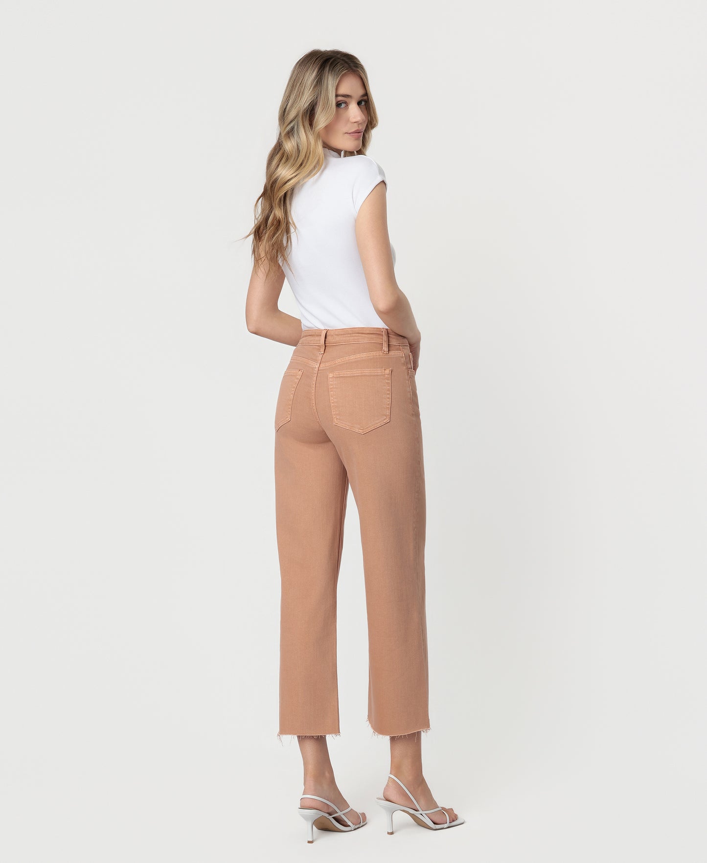 Back product images of Mocha - High Rise Raw Hem Crop Wide Leg Jeans