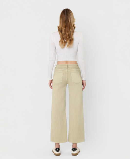 Back product images of Olive - High Rise Raw Hem Crop Wide Leg Jeans