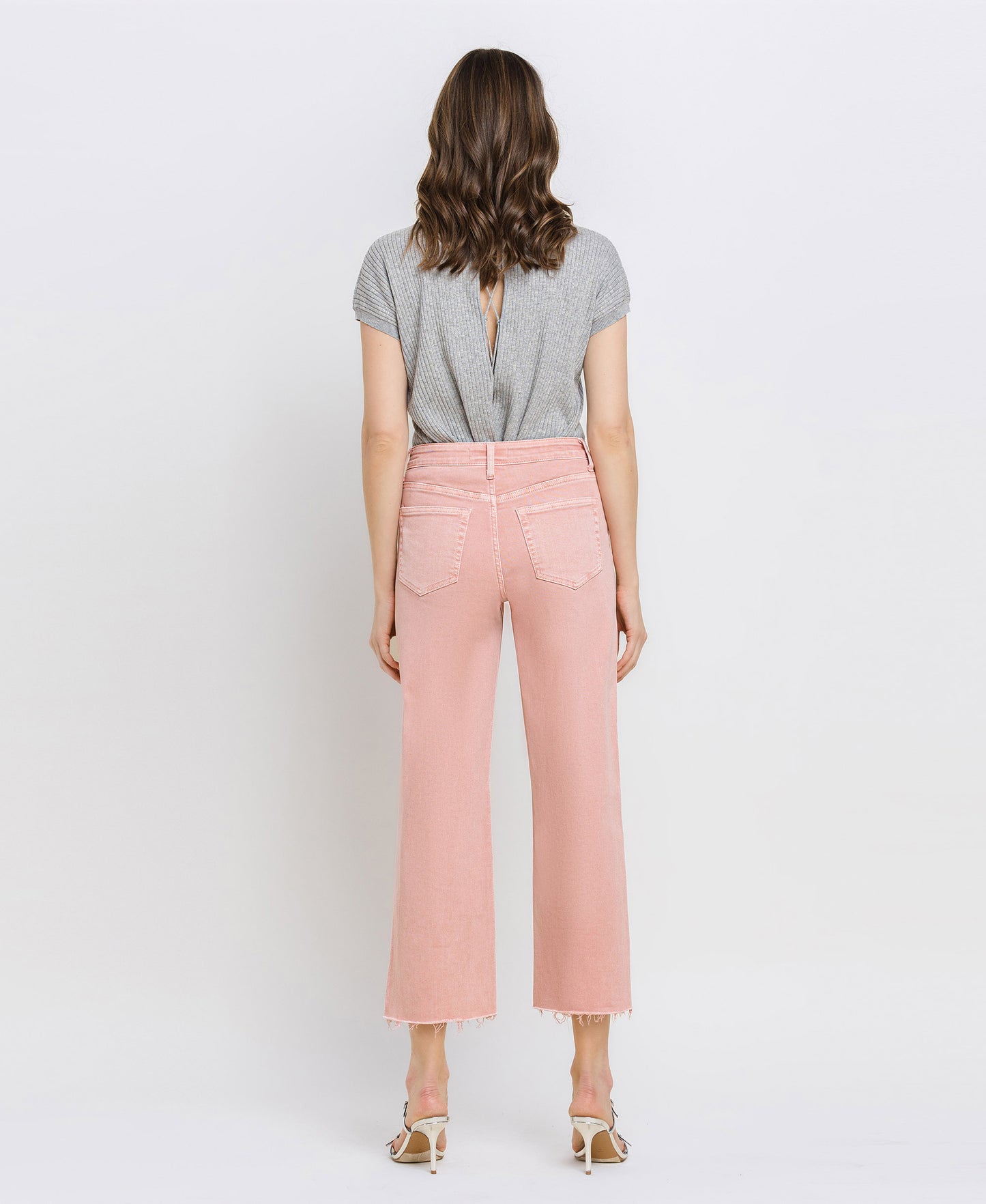 Back product images of Silver Pink - High Rise Crop Wide Leg Jeans