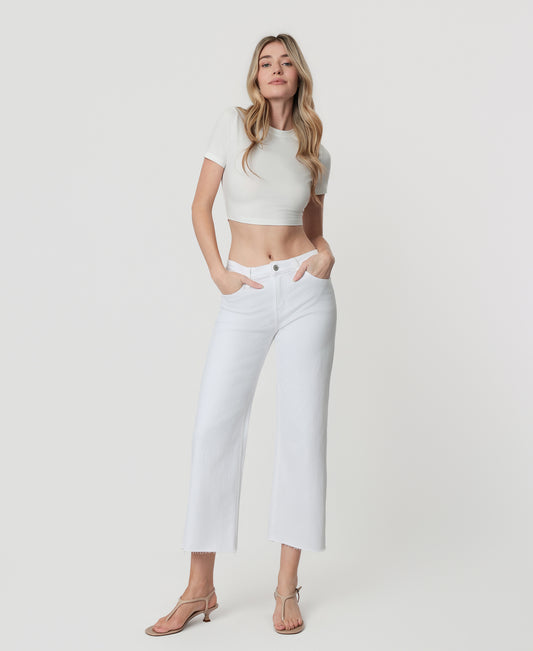 Front product images of Optic White - High Rise Crop Wide Leg Jeans