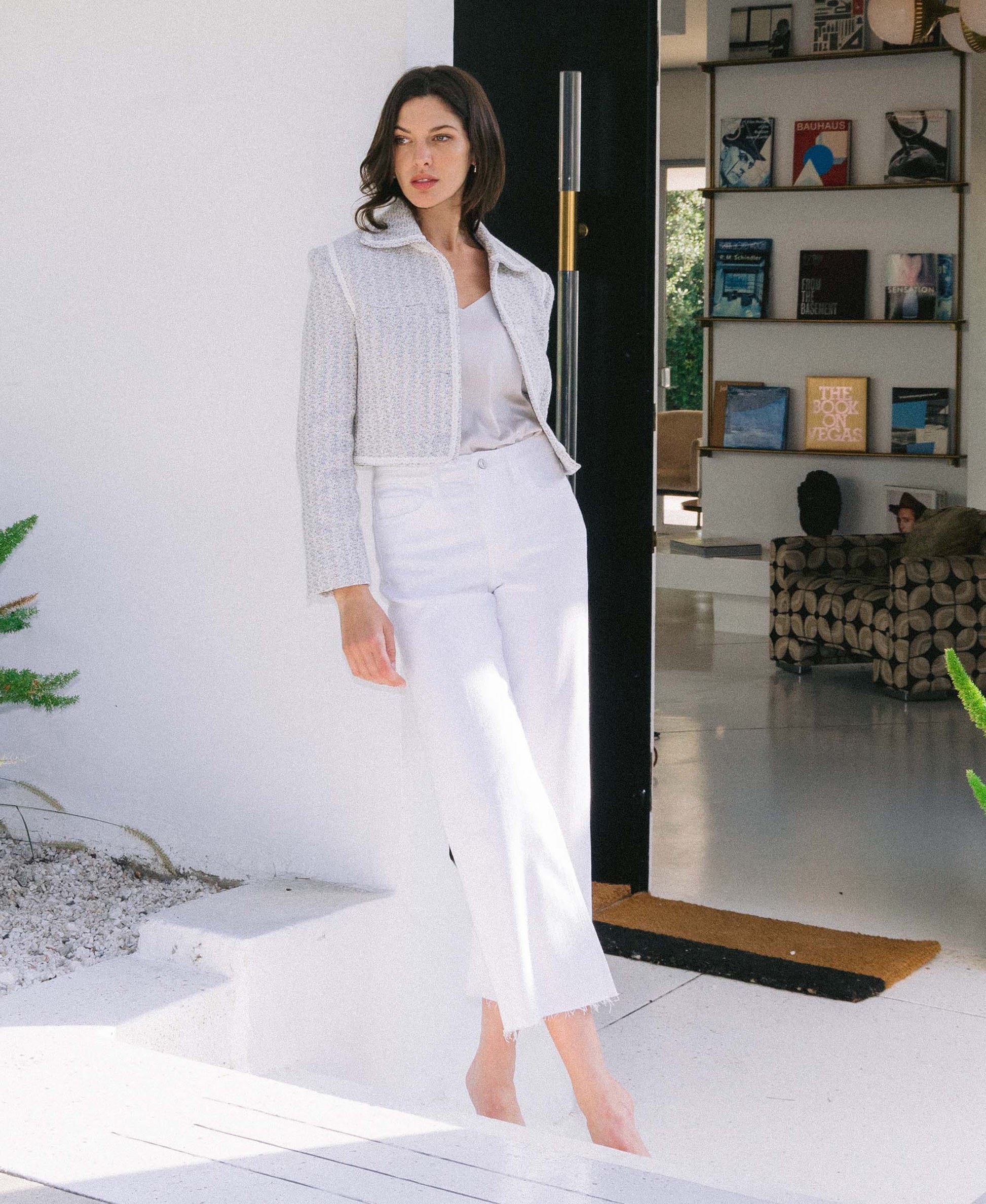 editorial image of Optic White - High Rise Crop Wide Leg Jeans