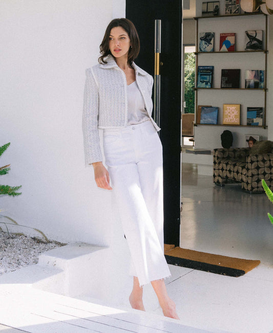 editorial image of Optic White - High Rise Crop Wide Leg Jeans