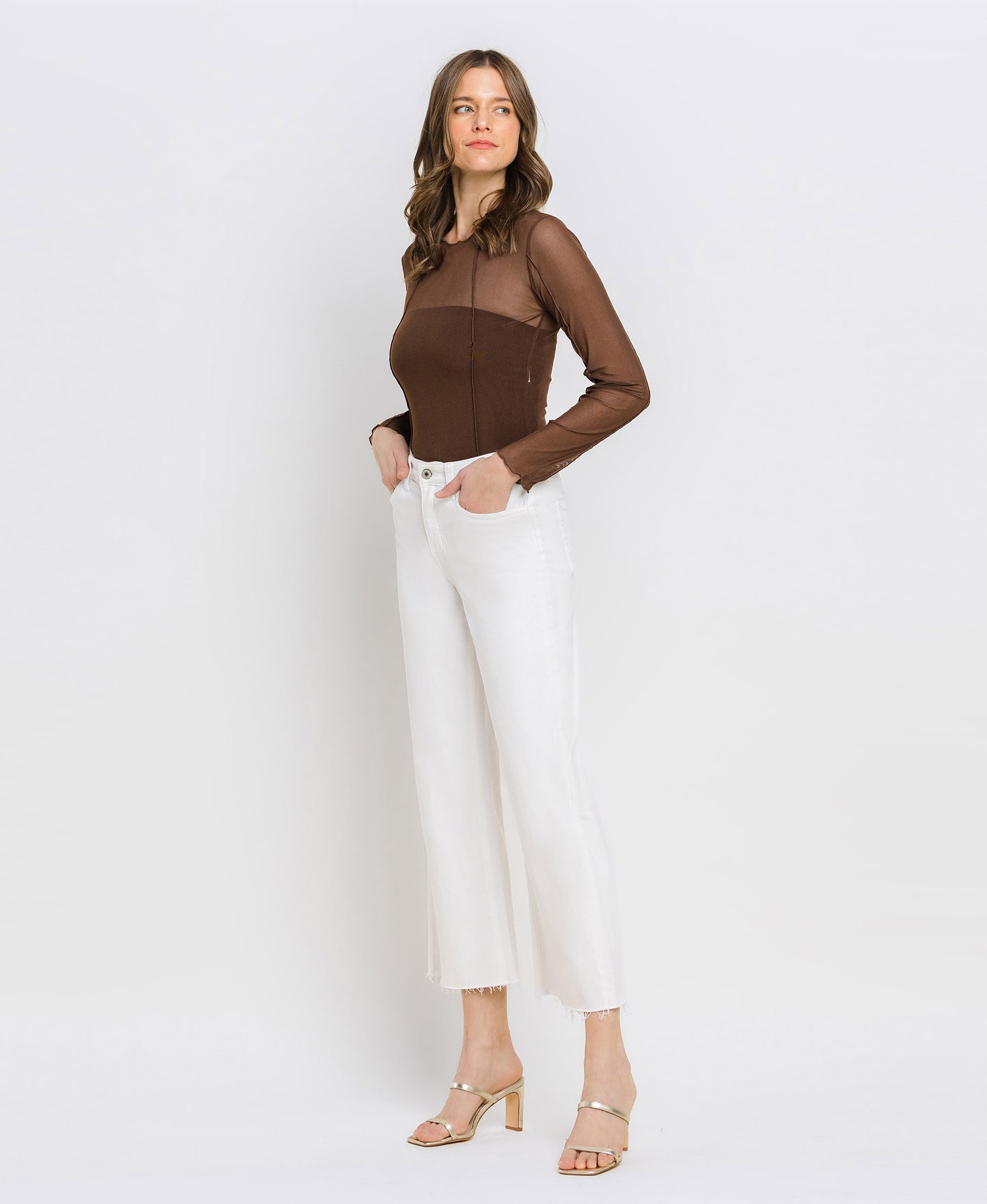 Left 45 degrees product image of Optic White - High Rise Crop Wide Leg Jeans
