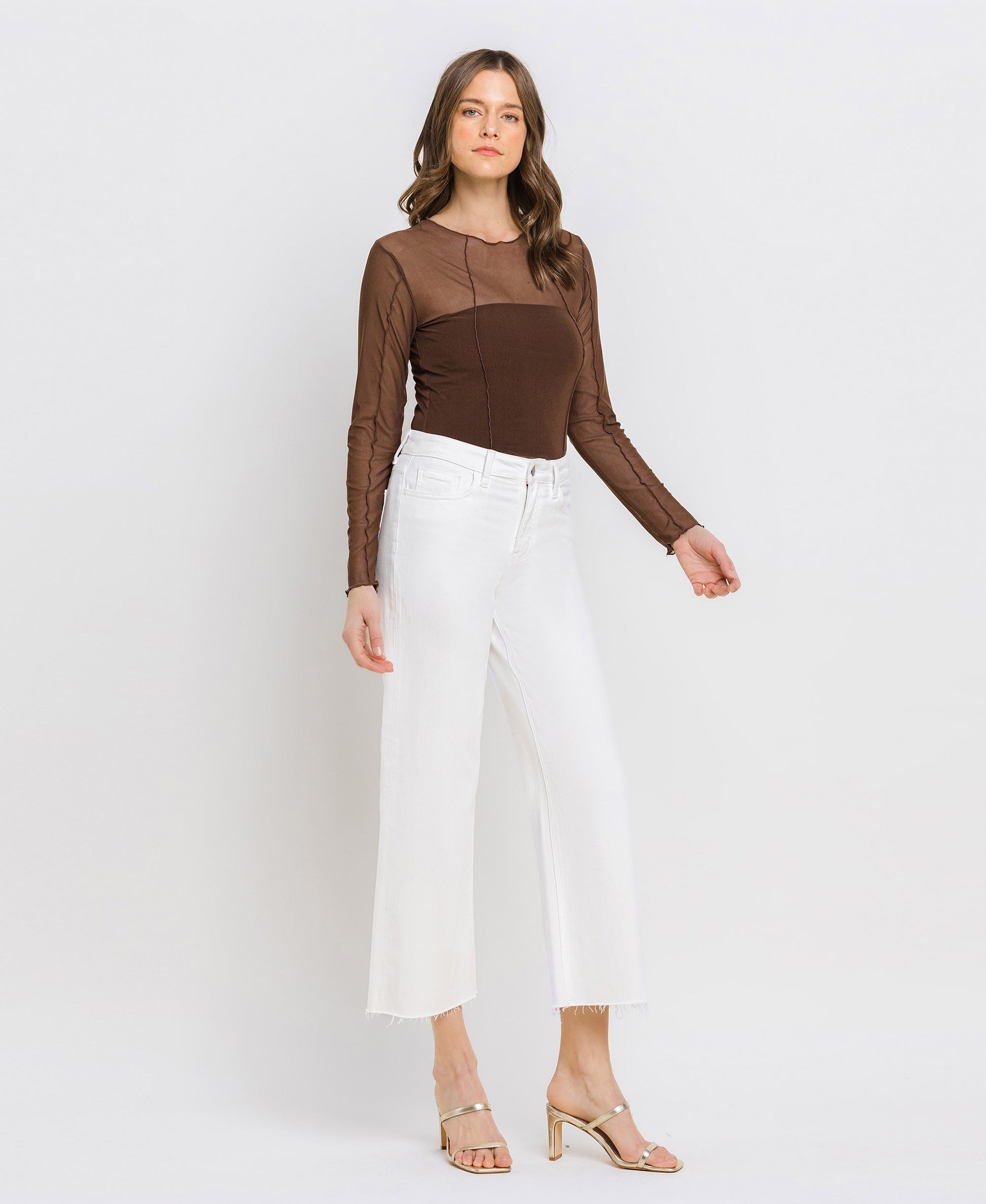 Right 45 degrees product image of Optic White - High Rise Crop Wide Leg Jeans