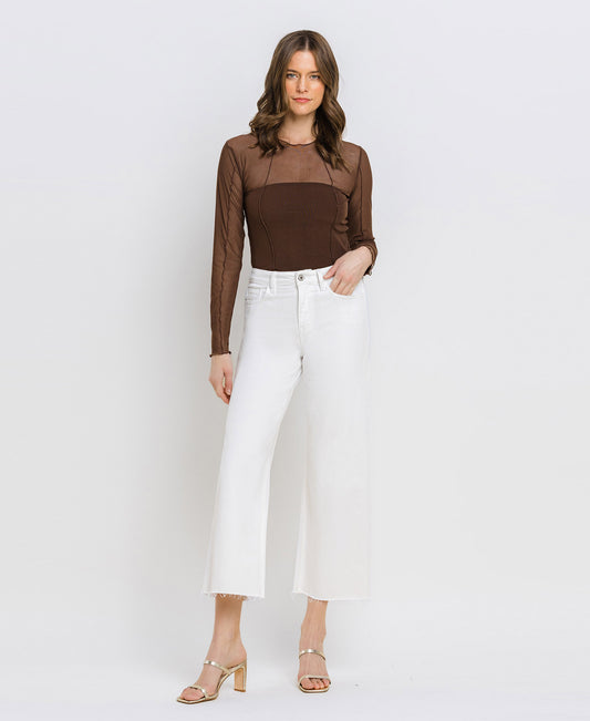 Front product images of Optic White - High Rise Crop Wide Leg Jeans