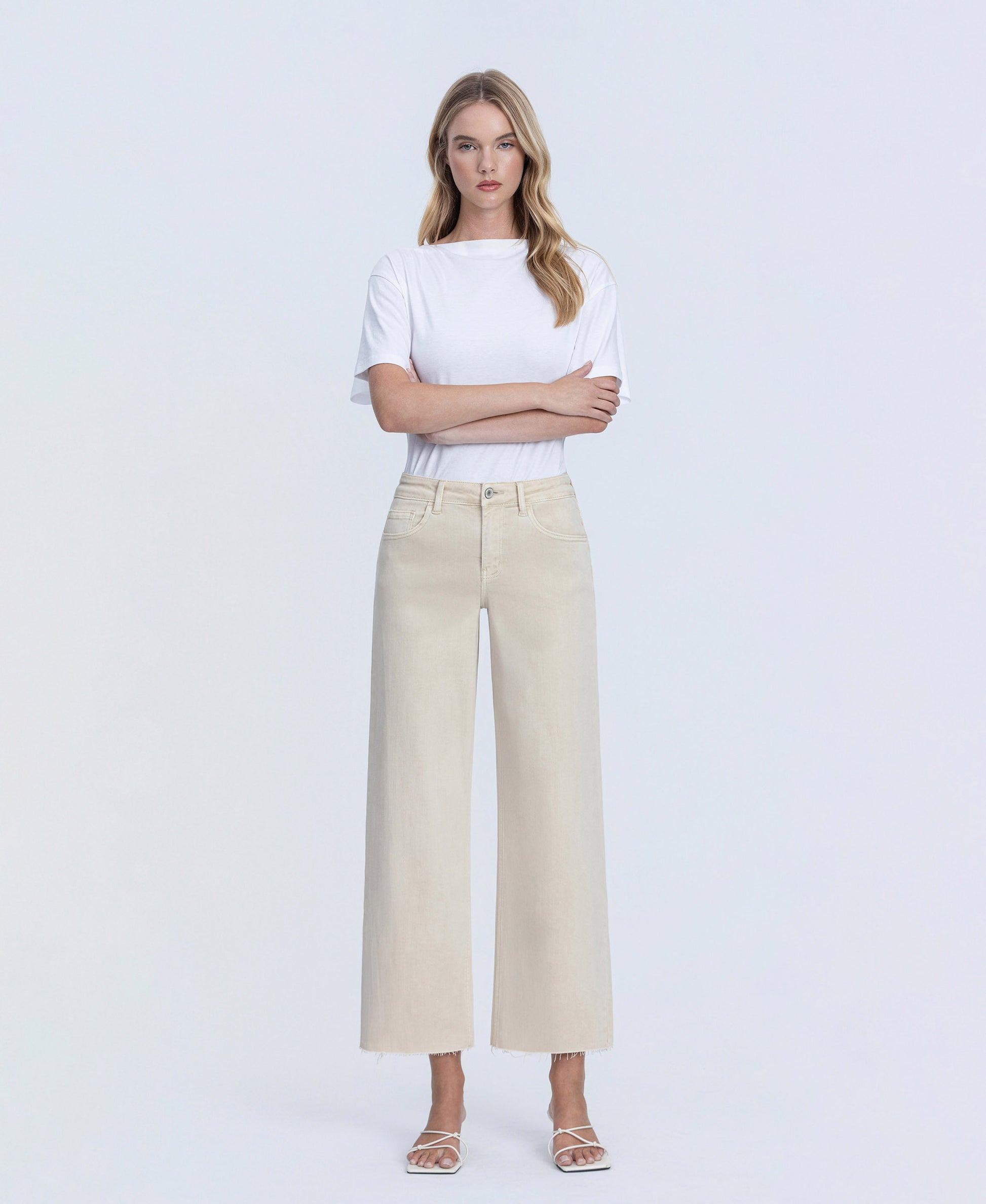 Front product images of White Swan - High Rise Crop Wide Leg Jeans