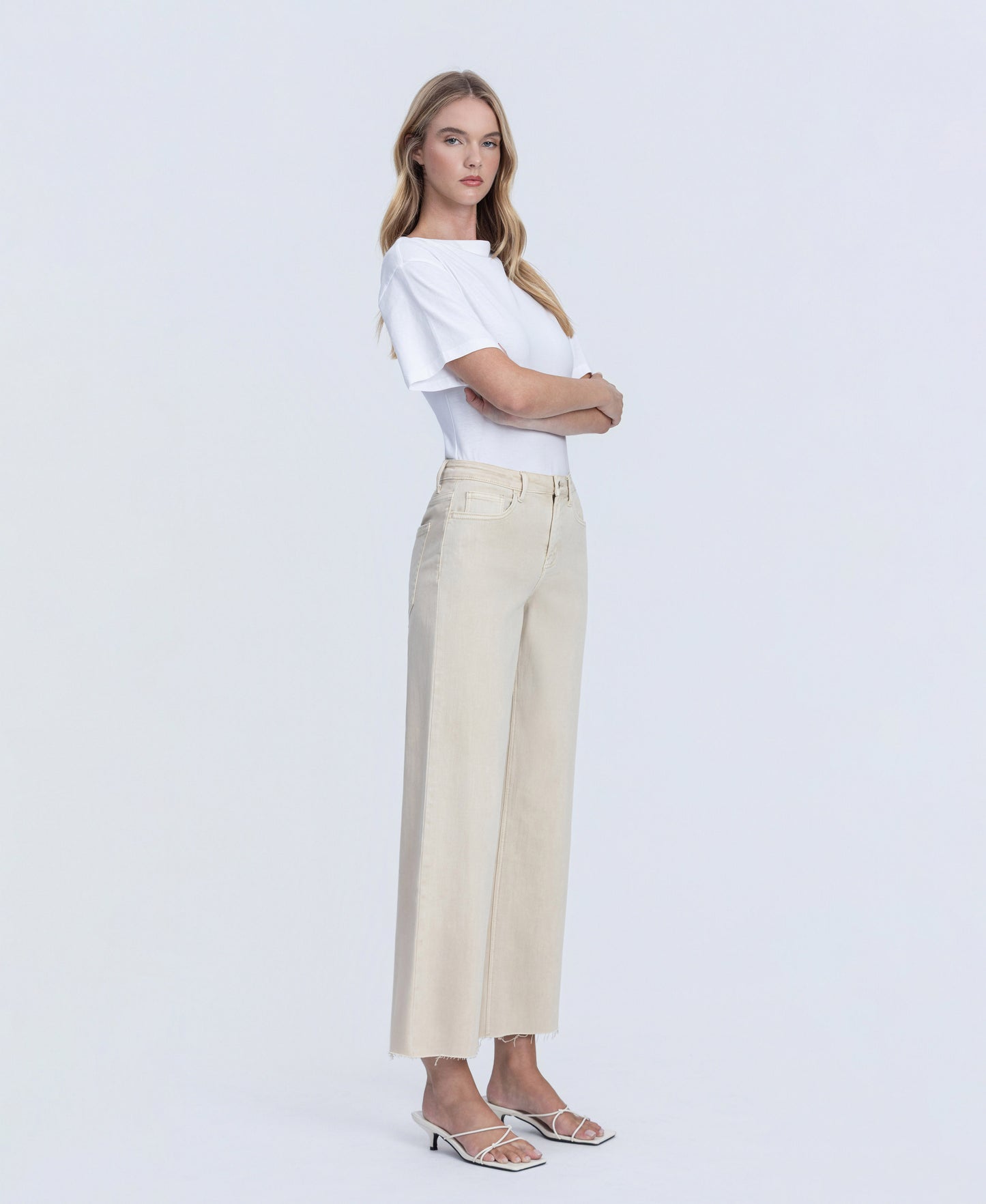 Right 45 degrees product image of White Swan - High Rise Crop Wide Leg Jeans