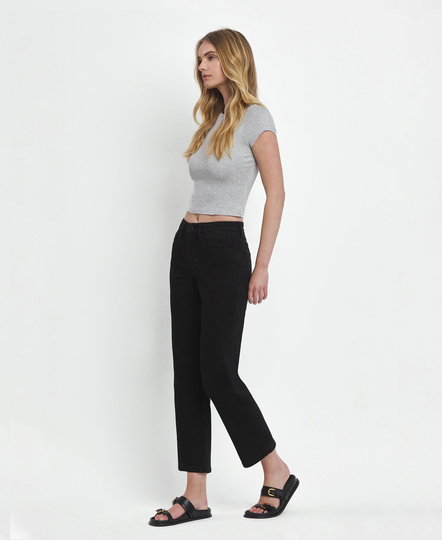 Left 45 degrees product image of Catchy - High Rise Ankle Straight Jeans
