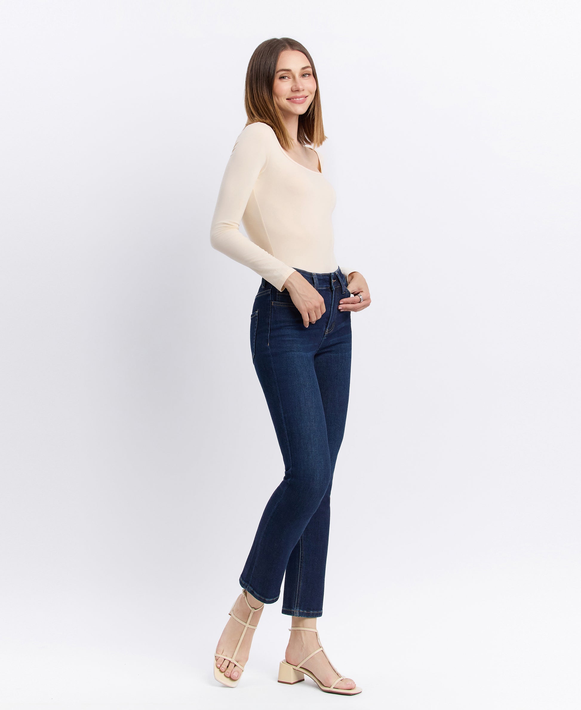 Left 45 degrees product image of Enraptured - High Rise Ankle Slim Straight Jeans