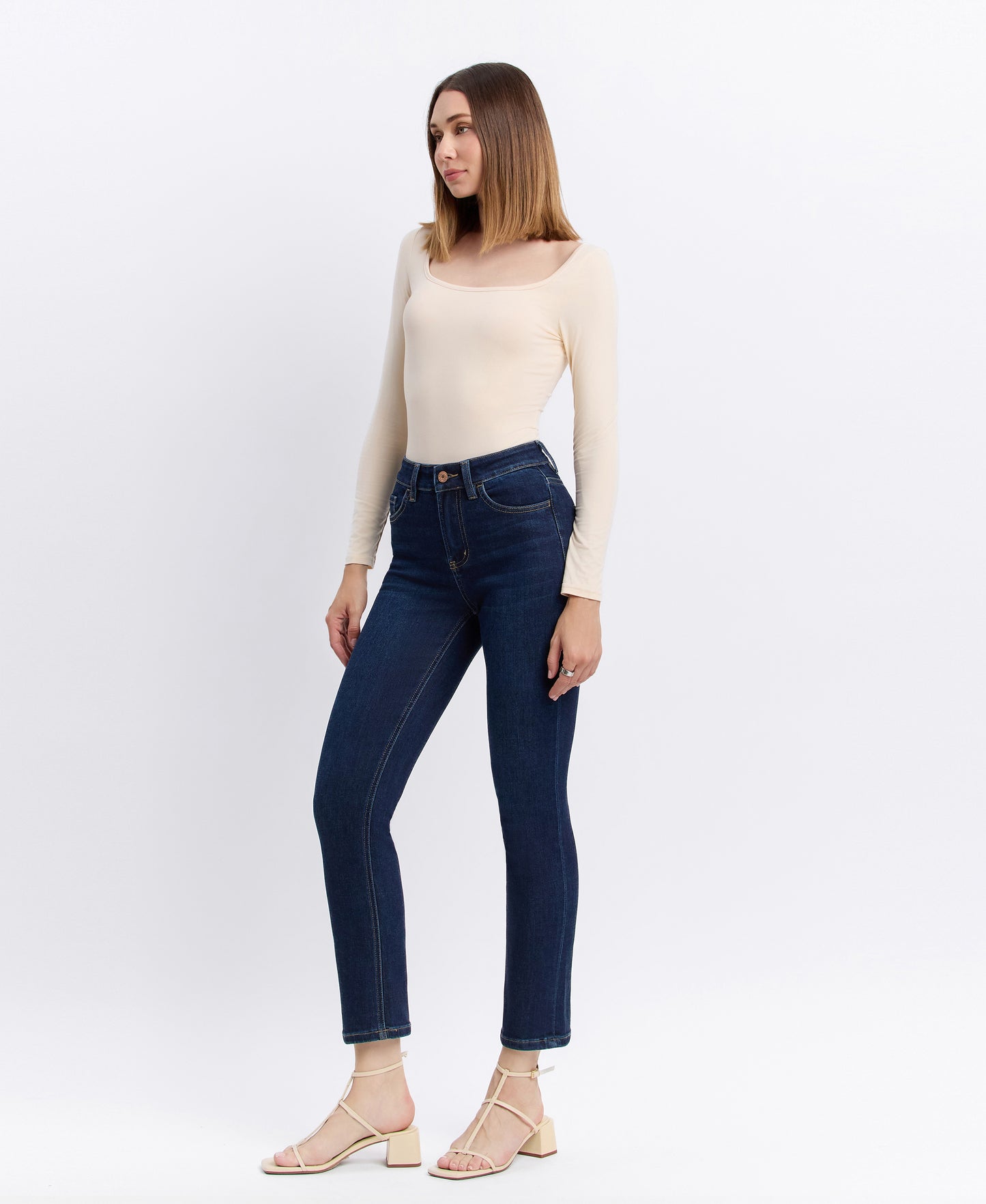 Left 45 degrees product image of Enraptured - High Rise Ankle Slim Straight Jeans