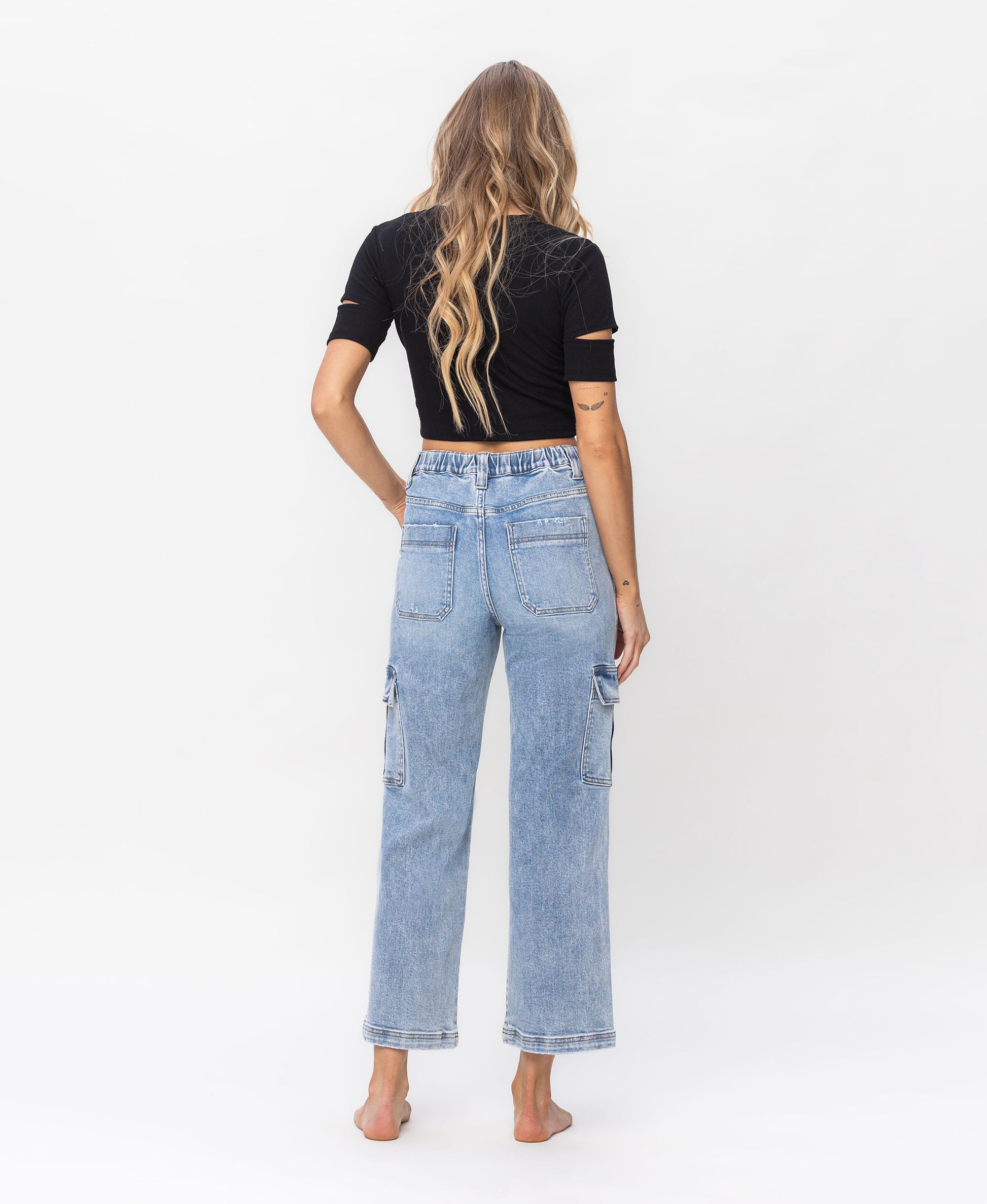 Back product images of Creative - Super High Rise Cargo Straight Jeans
