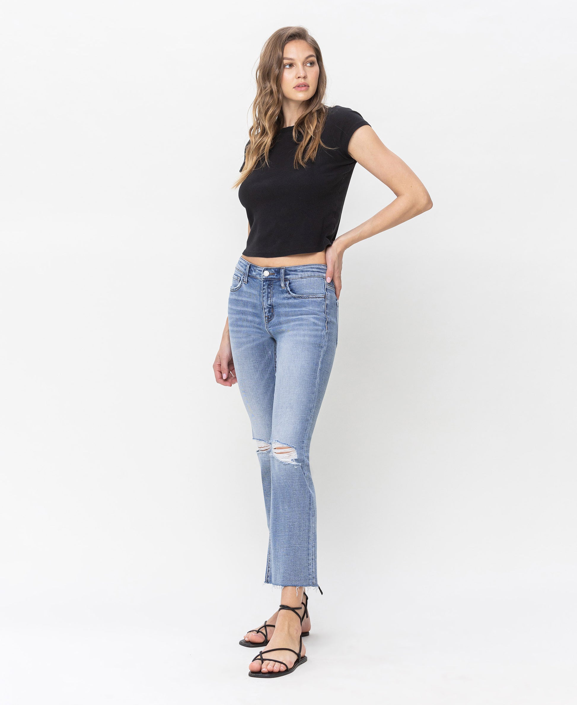 Left 45 degrees product image of  Triumph - Mid Rise Kick Flare Denim Jeans