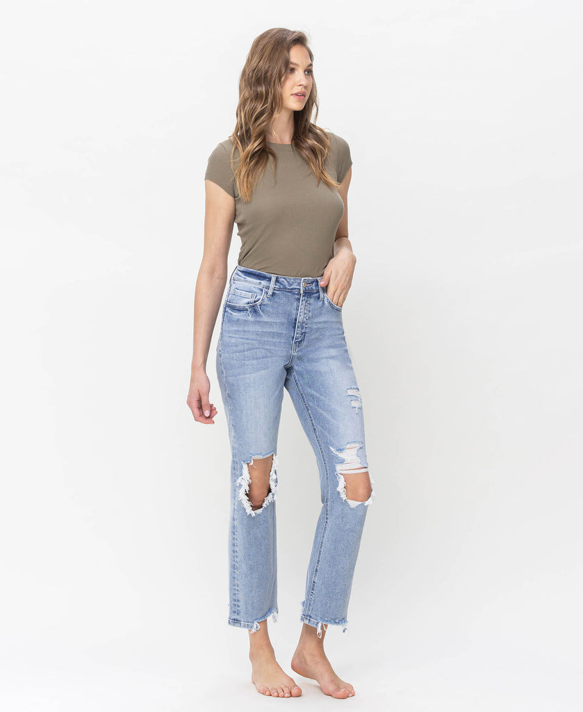 Right 45 degrees product image of Rich - 90's Super High Rise Distressed Straight Jeans