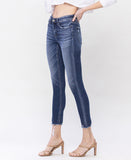 Left 45 degrees product image of Glistening - Mid Rise Raw Distressed Hem Crop Skinny Jeans