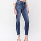 Right 45 degrees product image of Glistening - Mid Rise Raw Distressed Hem Crop Skinny Jeans