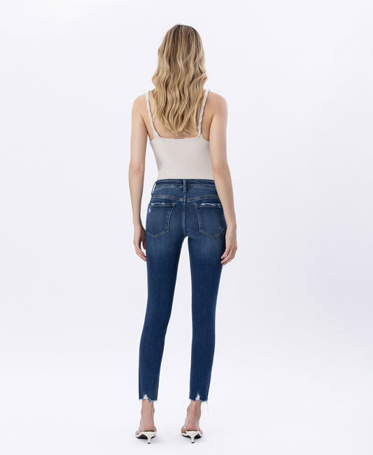 Back product images of Glistening - Mid Rise Raw Distressed Hem Crop Skinny Jeans