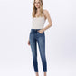 Left 45 degrees product image of Glistening - Mid Rise Raw Distressed Hem Crop Skinny Jeans