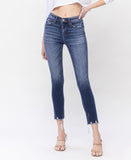 Glistening - Mid Rise Raw Distressed Hem Crop Skinny Jeans