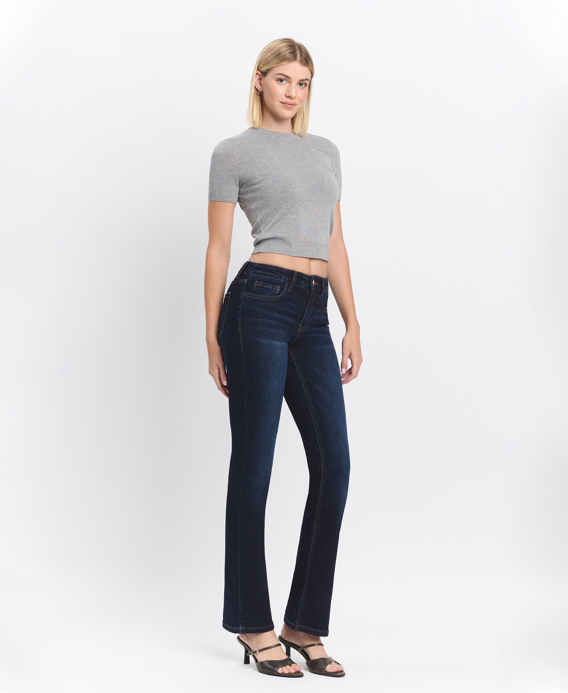 Right 45 degrees product image of Amicability - Mid Rise Flare Bootcut Denim Jeans