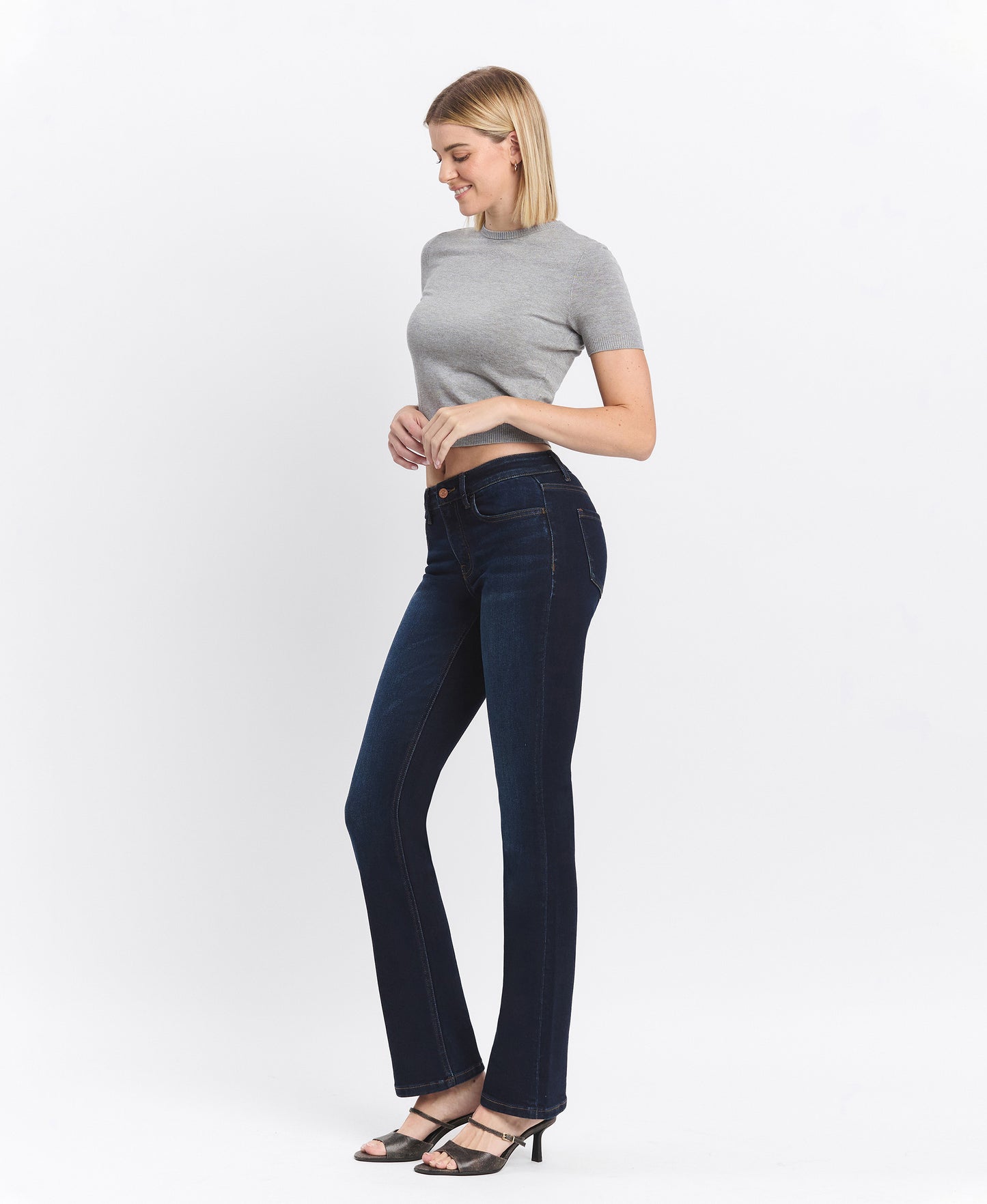 Left 45 degrees product image of Amicability - Mid Rise Flare Bootcut Denim Jeans