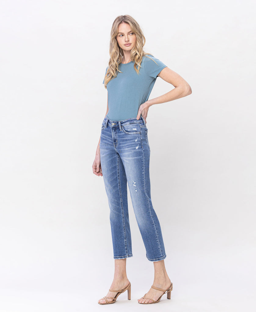 Left 45 degrees product image of Dawn - Mid Rise Crop Straight Jeans