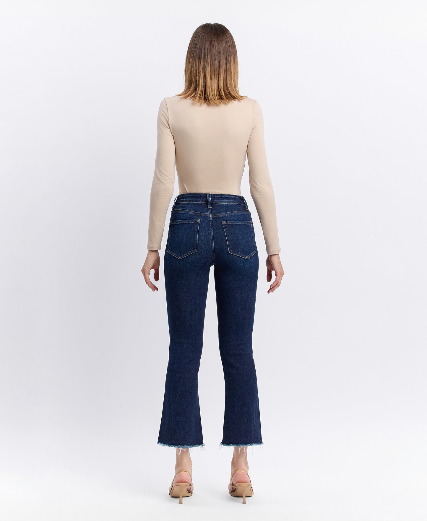 Back product images of Motivated - High Rise Step Raw Hem Crop Flare Jeans