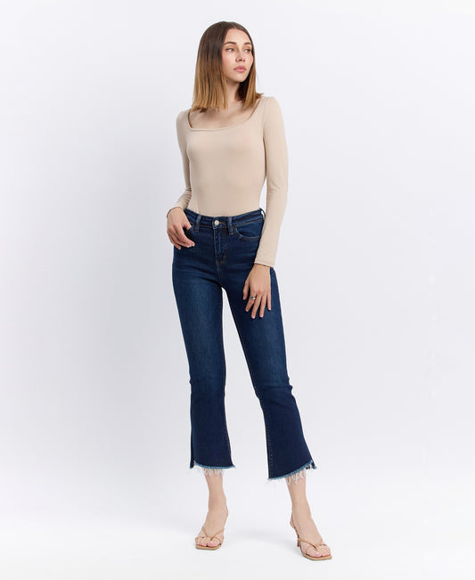 Front product images of Motivated - High Rise Step Raw Hem Crop Flare Jeans