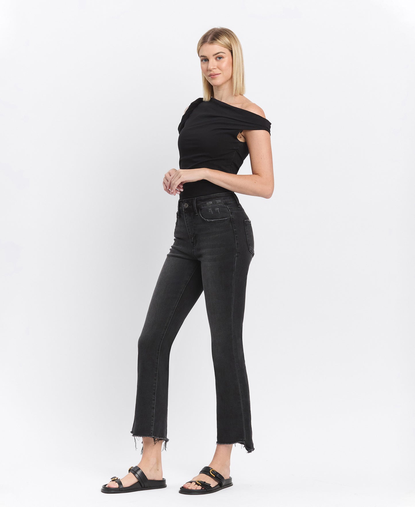 Left 45 degrees product image of Righteousness - High Rise Crop Flare Jeans